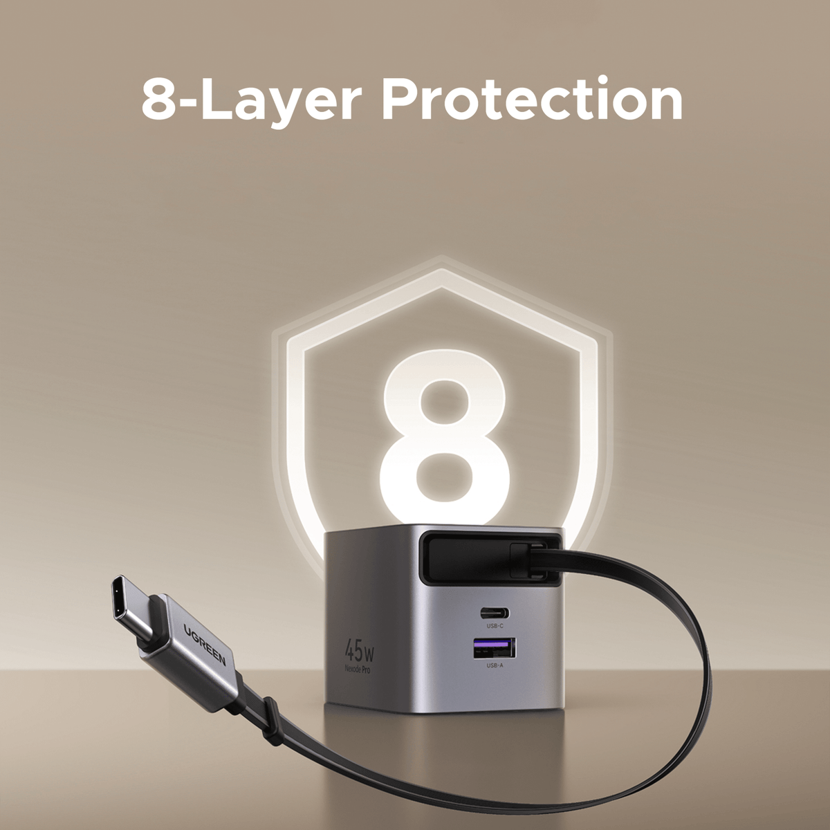 UGREEN 45W 3 in 1 GaN USB-C Charger with Retractable Cable