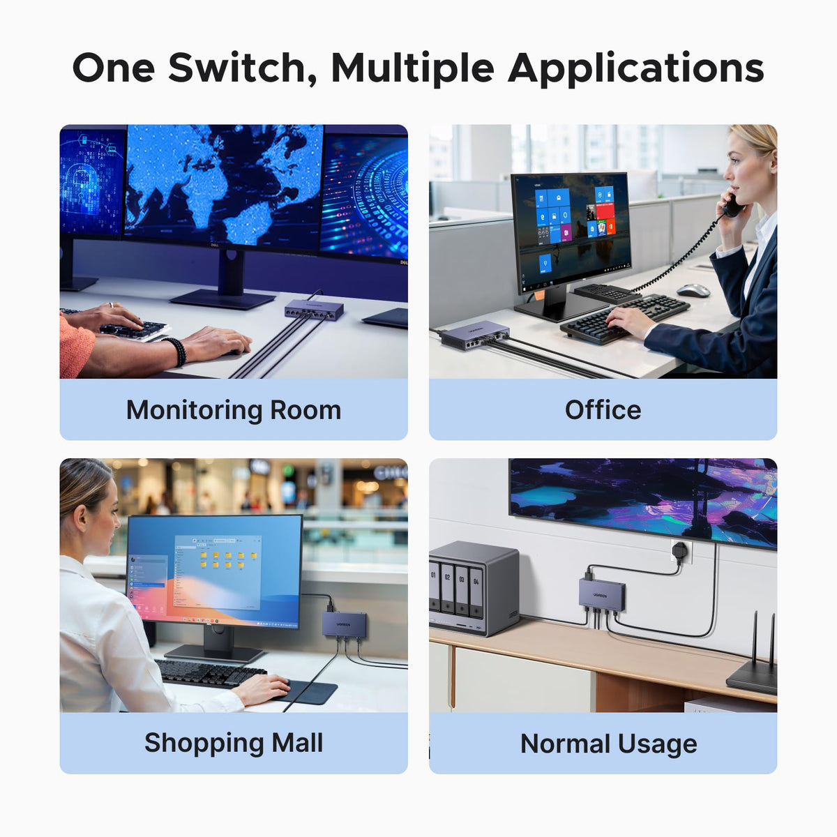 UGREEN Ethernet Switch, 10-Port PoE Switch, 8 PoE+@60W and 2 Gigabit Uplink, Plug & Play, Auto/VLAN/Extend Mode, Sturdy Metal, Desktop or Wall Mount Network Splitter Hub for Security Camera, IP Phone